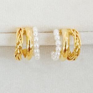Triple Lovely Pearl Hoop Earrings